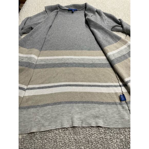 Apt 9 Womens Sz S Open Front Long Sleeve Sweater Cardigan Gray Tan White Striped - Picture 2 of 10